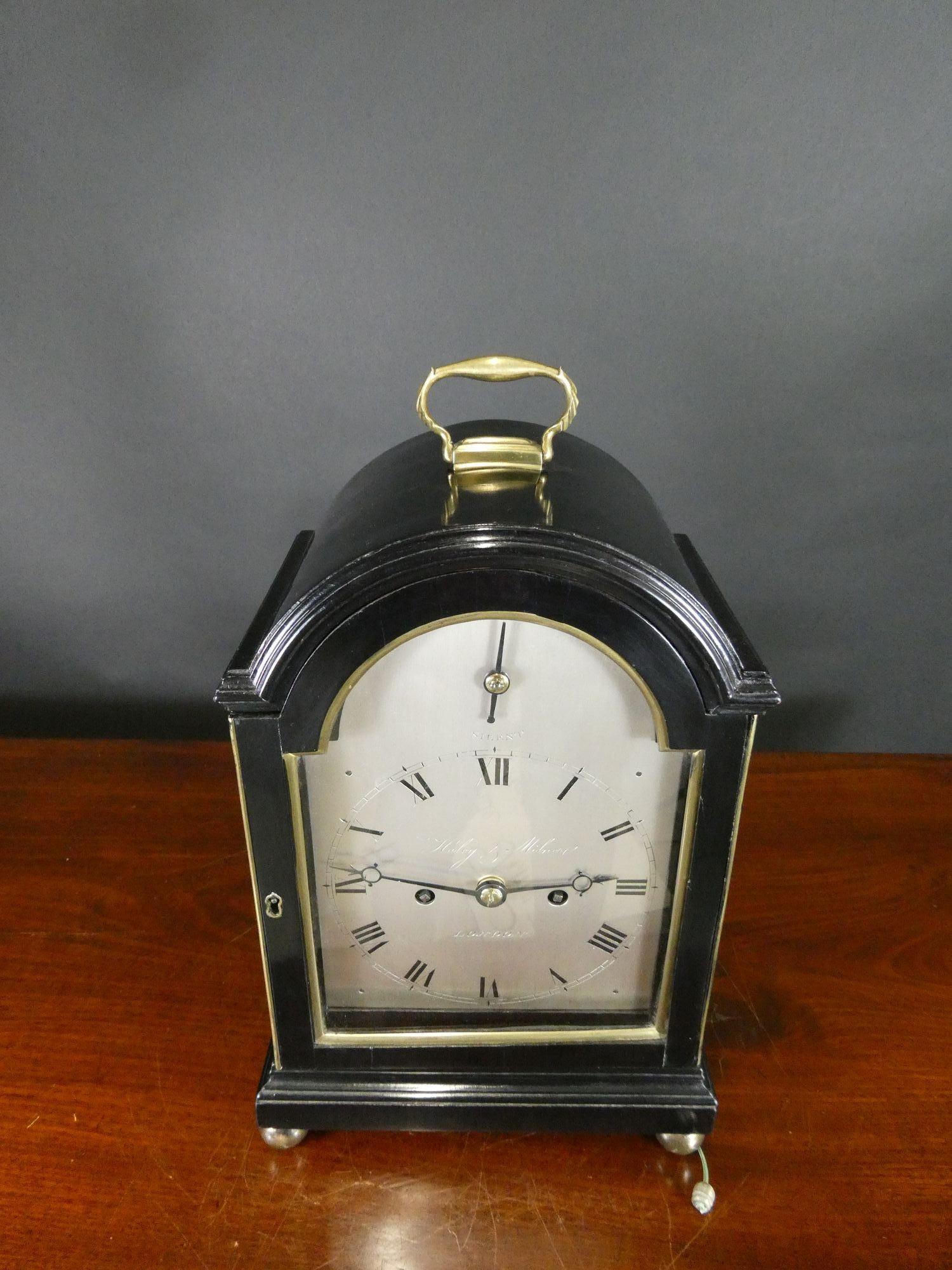 Georgian Small Ebonised Bracket Clock, Haley & Milner, London For Sale 2