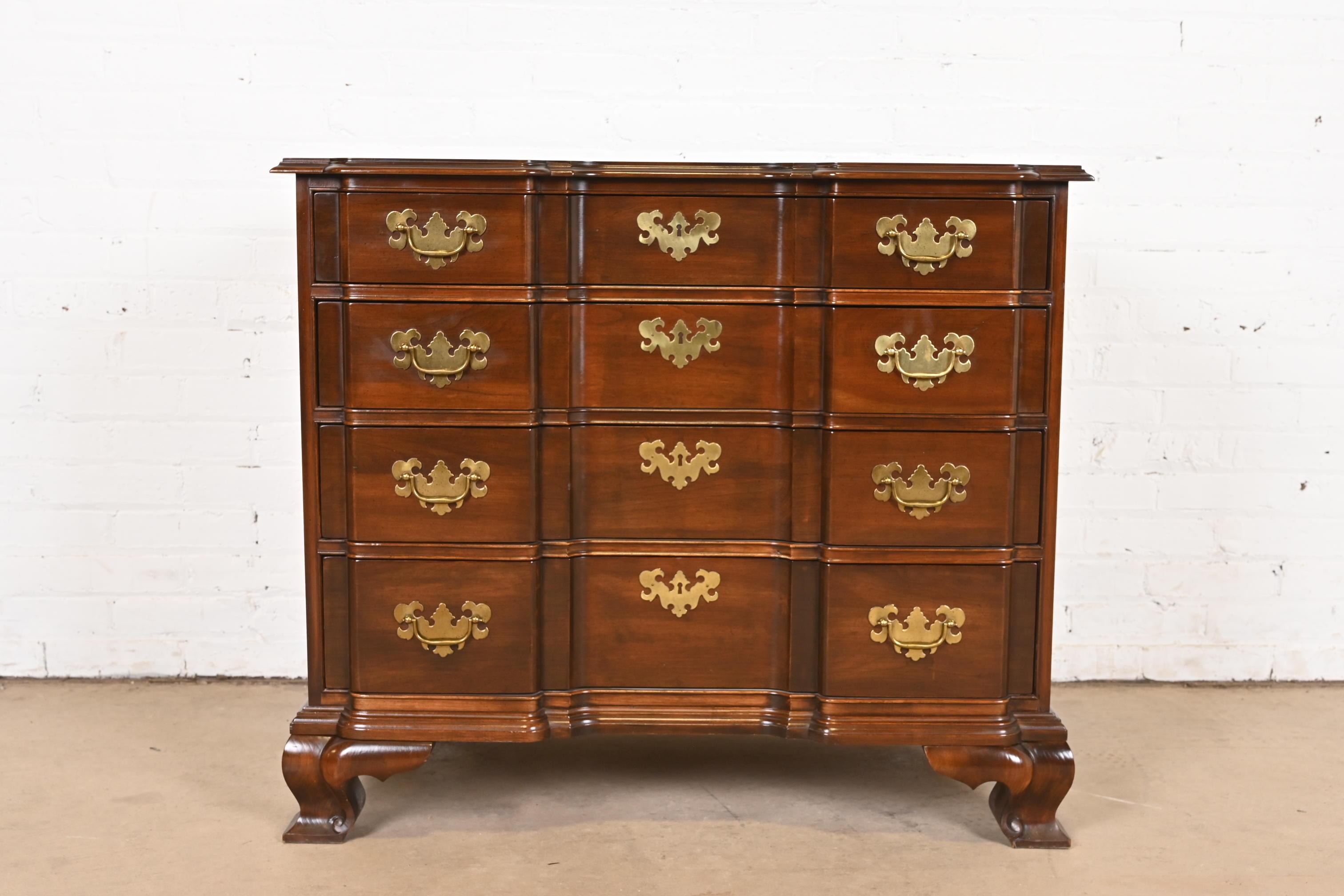 William and Mary Georgian Solid Cherry Wood Block Front Chest of Drawers For Sale