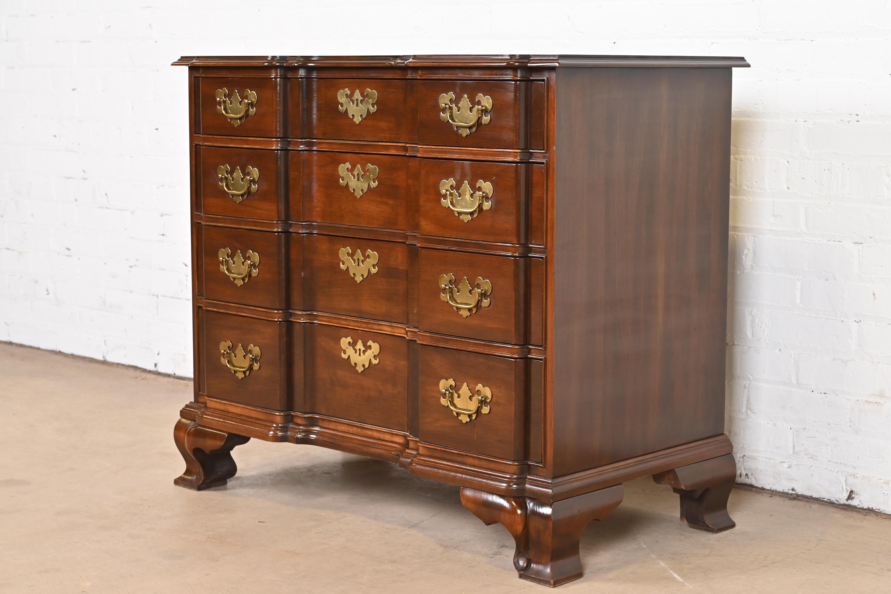 American Georgian Solid Cherry Wood Block Front Chest of Drawers For Sale