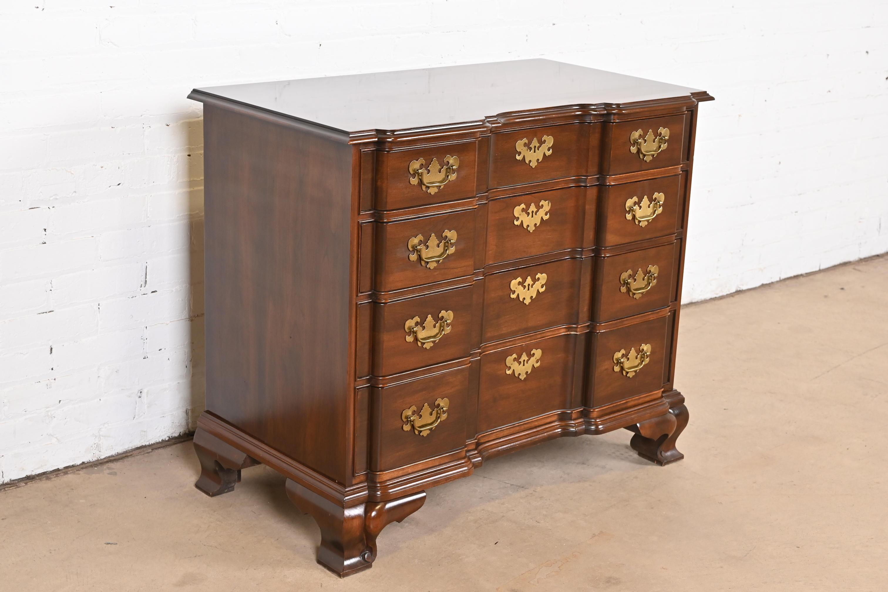 Late 20th Century Georgian Solid Cherry Wood Block Front Chest of Drawers For Sale