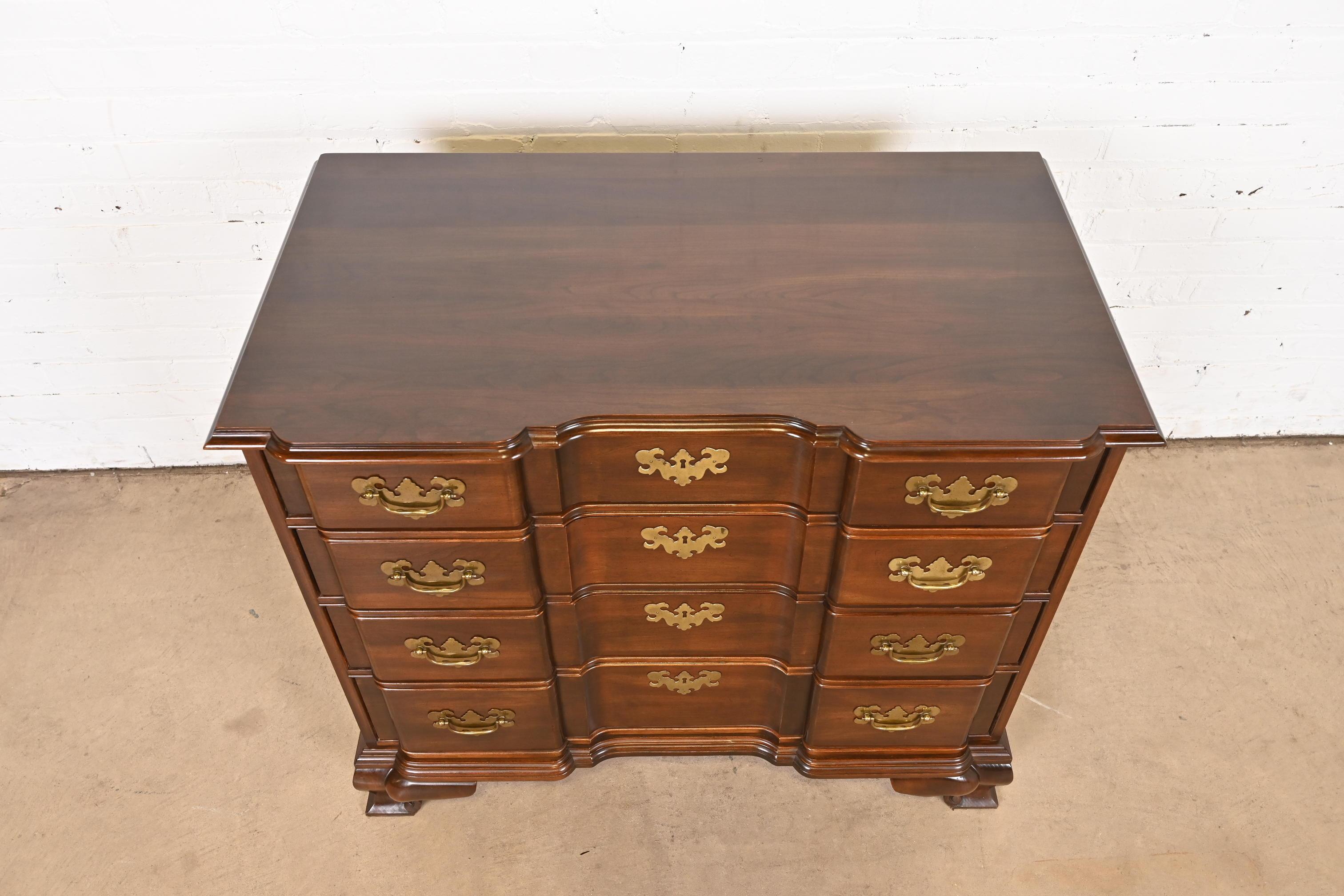 Brass Georgian Solid Cherry Wood Block Front Chest of Drawers For Sale