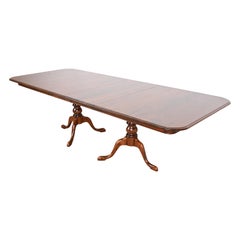 Georgian Solid Cherry Wood Double Pedestal Extension Dining Table, Refinished
