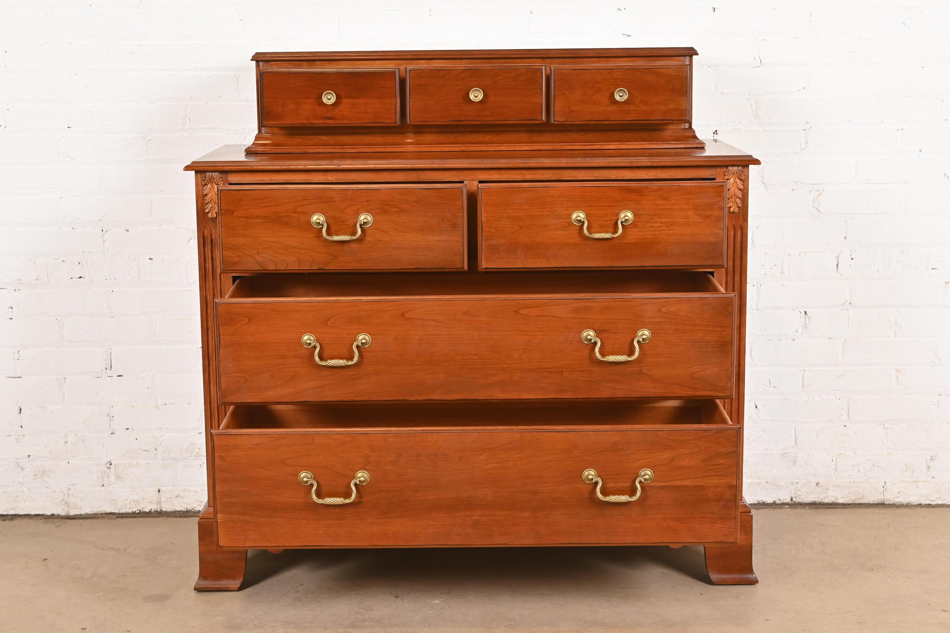Brass Georgian Solid Cherry Wood Dresser or Chest of Drawers For Sale