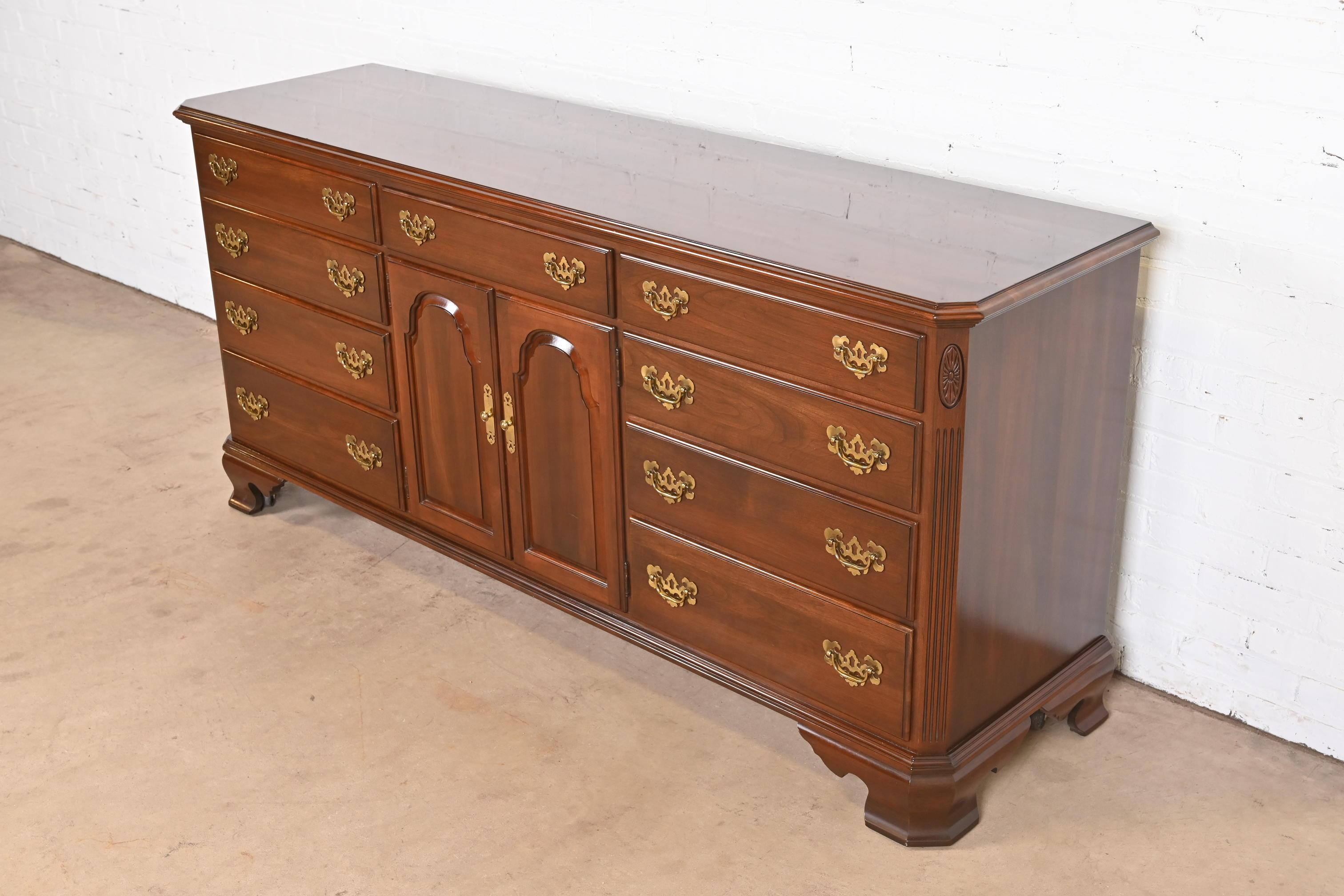 American Georgian Solid Cherry Wood Dresser or Credenza For Sale