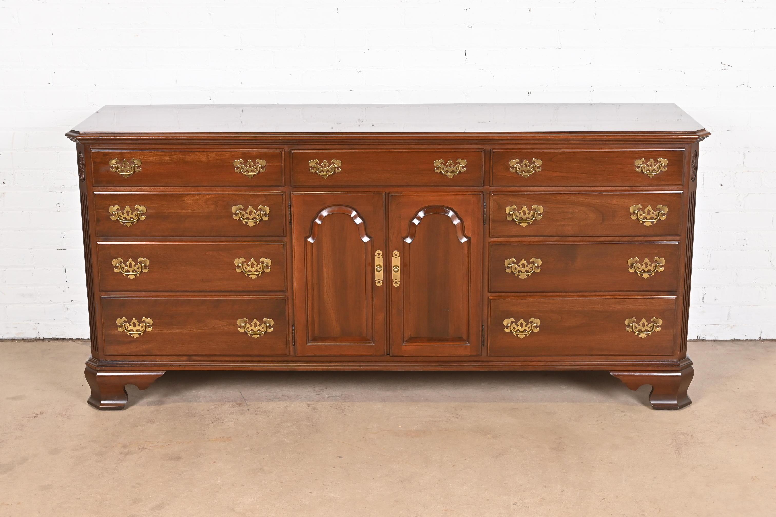 Late 20th Century Georgian Solid Cherry Wood Dresser or Credenza For Sale