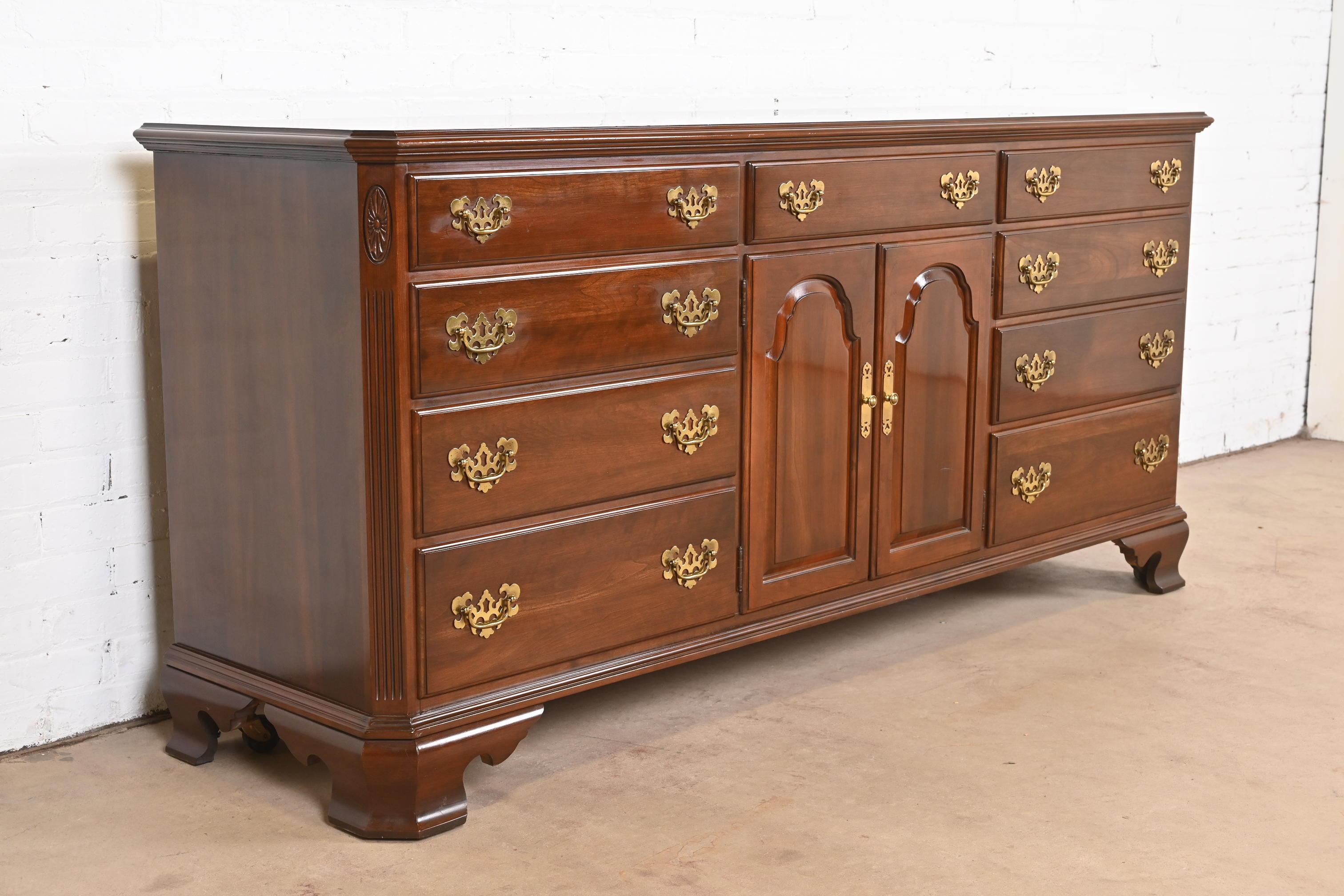 Brass Georgian Solid Cherry Wood Dresser or Credenza For Sale