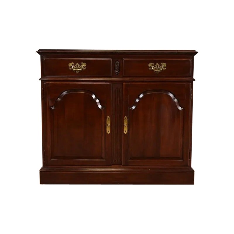 Georgian Solid Cherry Wood Flip Top Buffet Server or Bar Cabinet