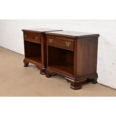 Georgian Solid Cherry Wood Nightstands, Pair