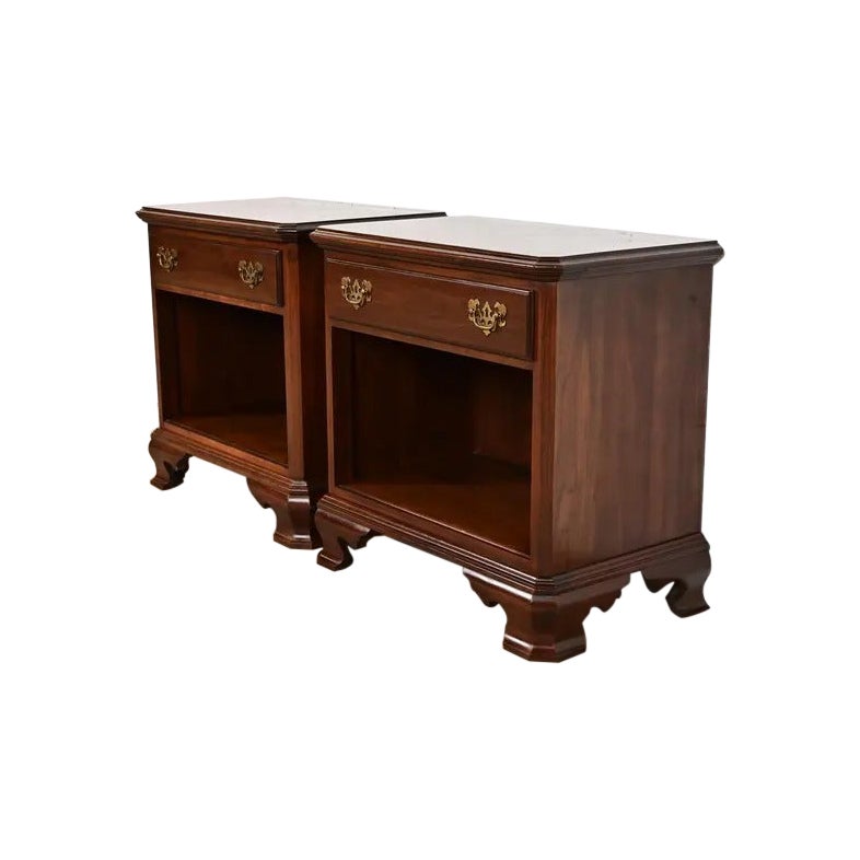 Georgian Solid Cherry Wood Nightstands, Pair