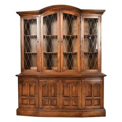 Georgian Solid Maple Lighted Breakfront Bookcase Cabinet