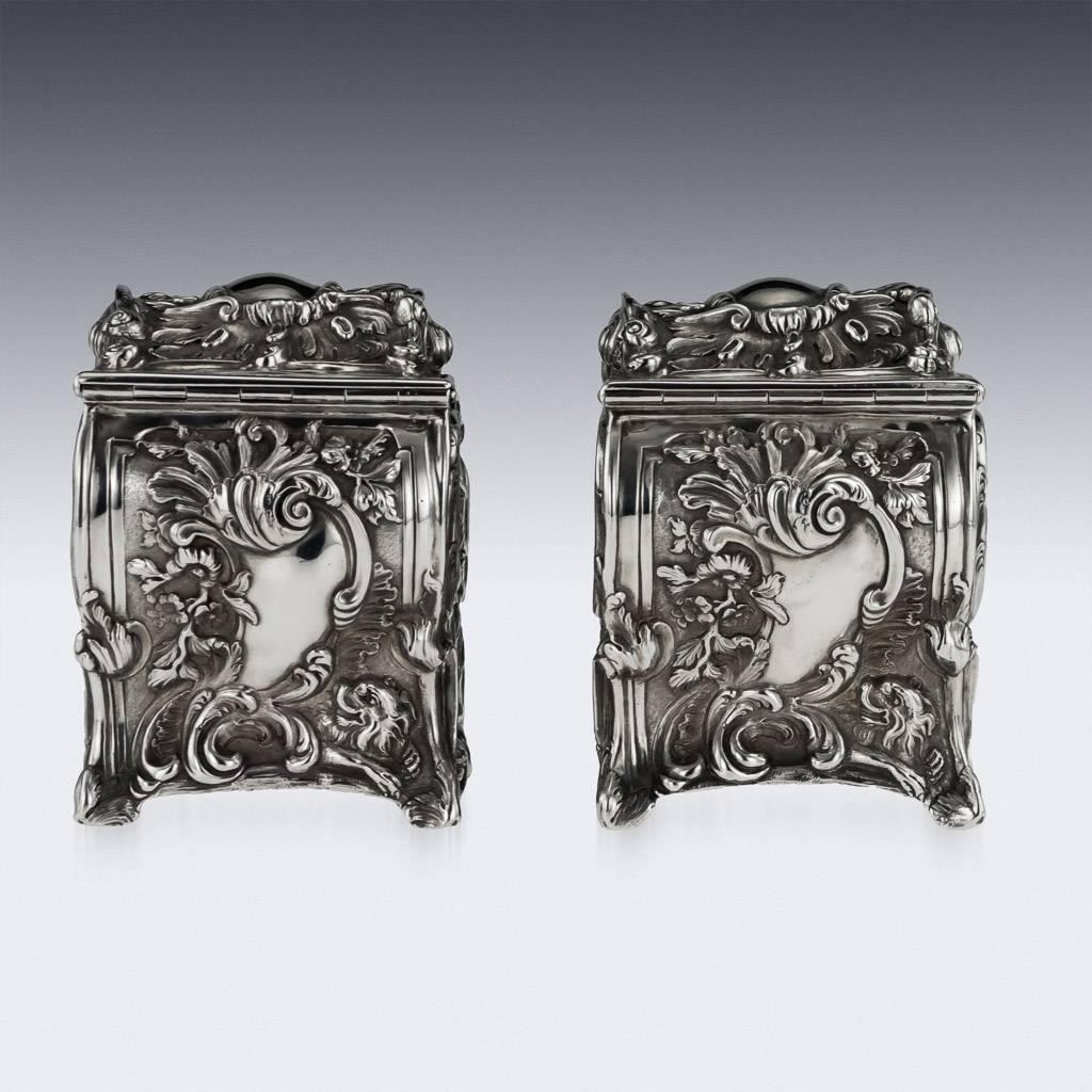 English Georgian Solid Silver Chinoiserie Tea Caddies, J & J Angell, circa 1834