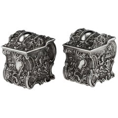 Antique Georgian Solid Silver Chinoiserie Tea Caddies, J & J Angell, circa 1834