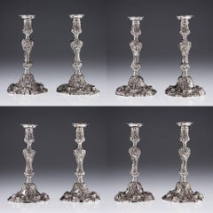 Georgian Solid Silver Pair of Cast Candlesticks, Edward Farrell, circa 1815