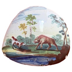Georgian South Staffordshire Enamel Box Lid Fragment, Wild Boar Hunt, c. 1770