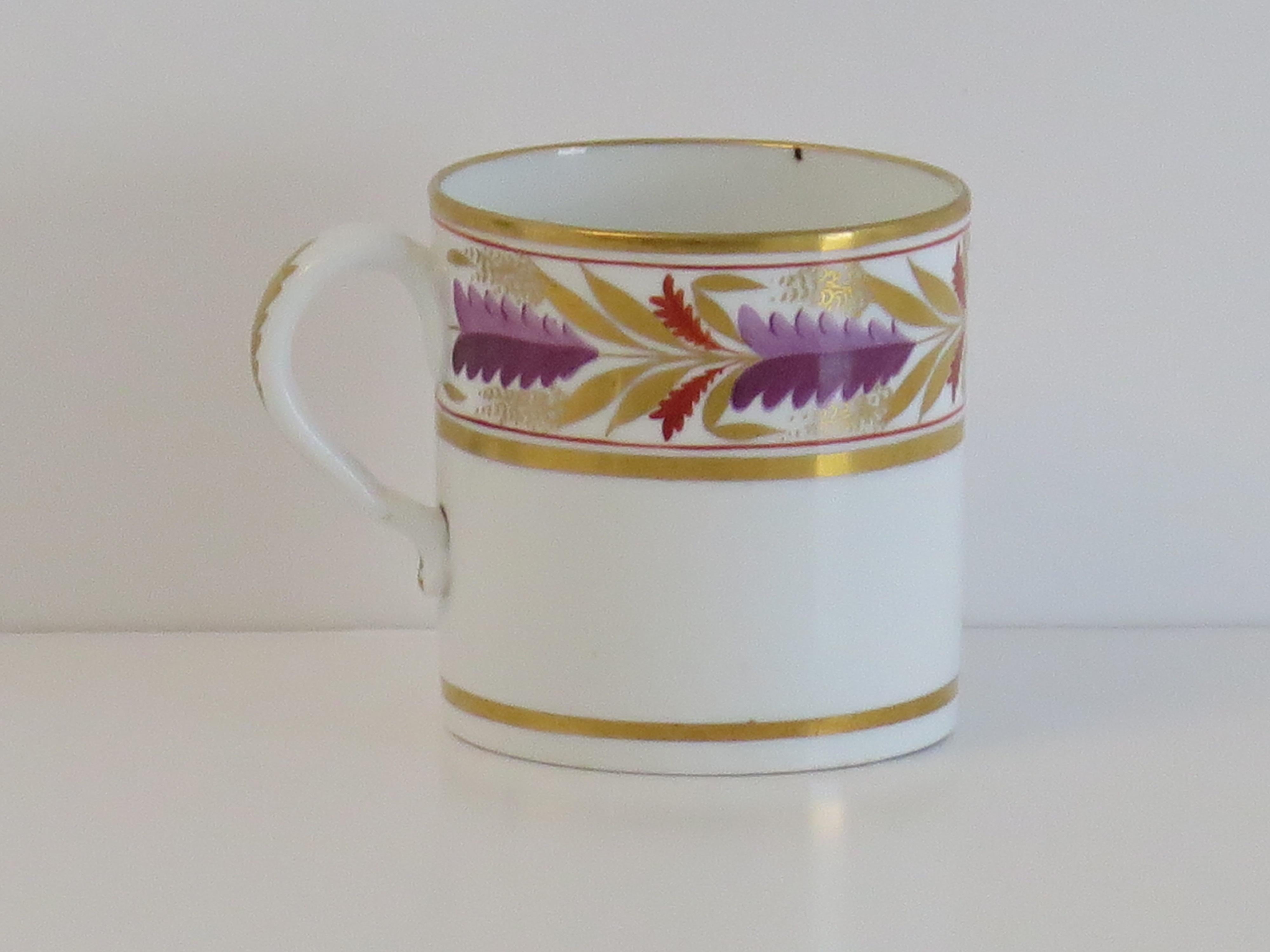 This is a very good quality porcelain coffee can by Spode of Staffordshire, England, made during the very early 19th century, George 111rd period, circa 1805.

The coffee can is nominally parallel, with a loop handle having one lower kink,