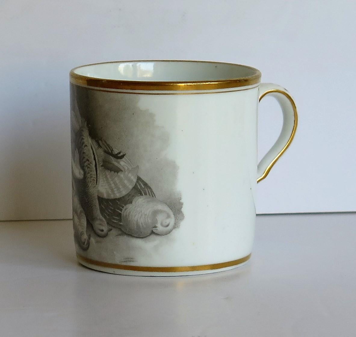 Georgian Spode Porzellan Kaffeekanne Fledermaus gedruckt Spiel Vögel Muster, um 1810 (Englisch) im Angebot