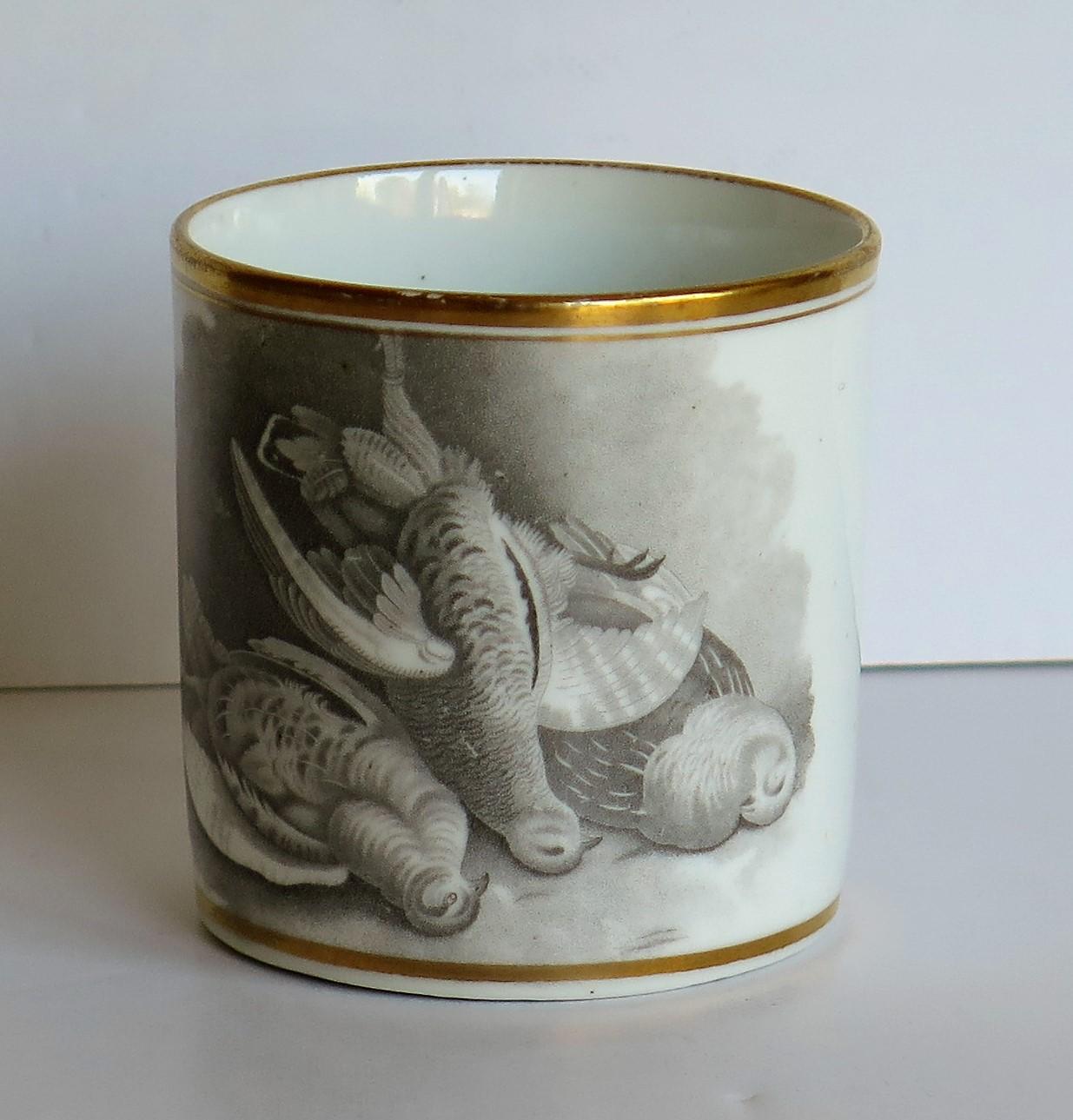 English Georgian Spode Porcelain Coffee Can Bat Printed Game Birds Pattern, circa 1810 For Sale
