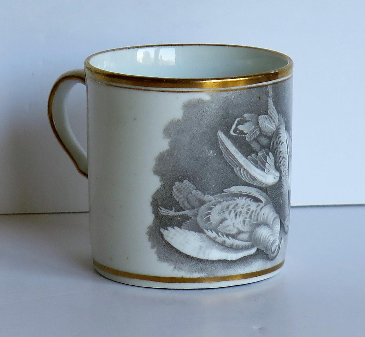 Glazed Georgian Spode Porcelain Coffee Can Bat Printed Game Birds Pattern, circa 1810 For Sale