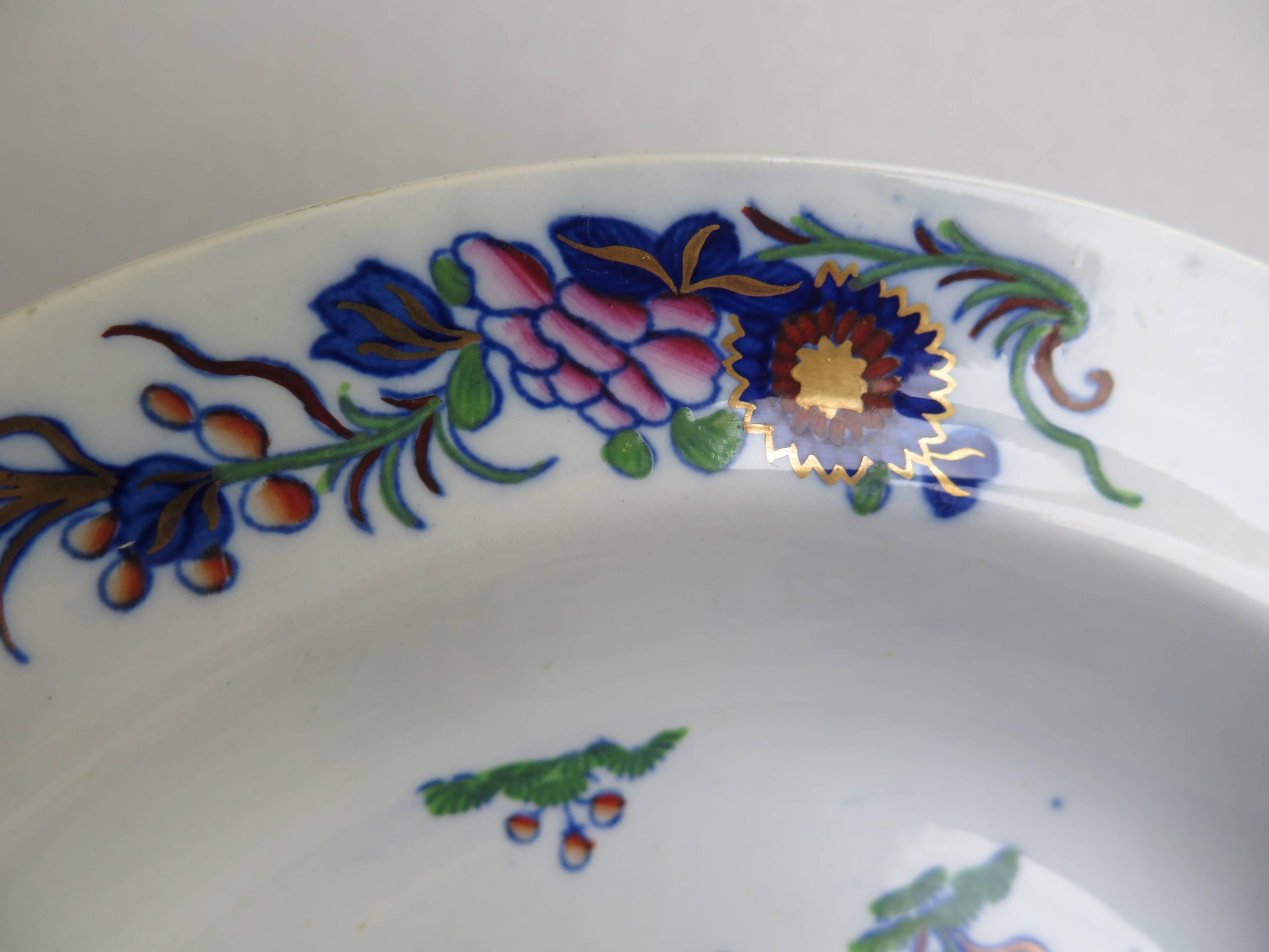 Chinoiserie Georgian Spode Soup Bowl or Deep Plate in Chinese Flowers Pattern, circa 1820 For Sale