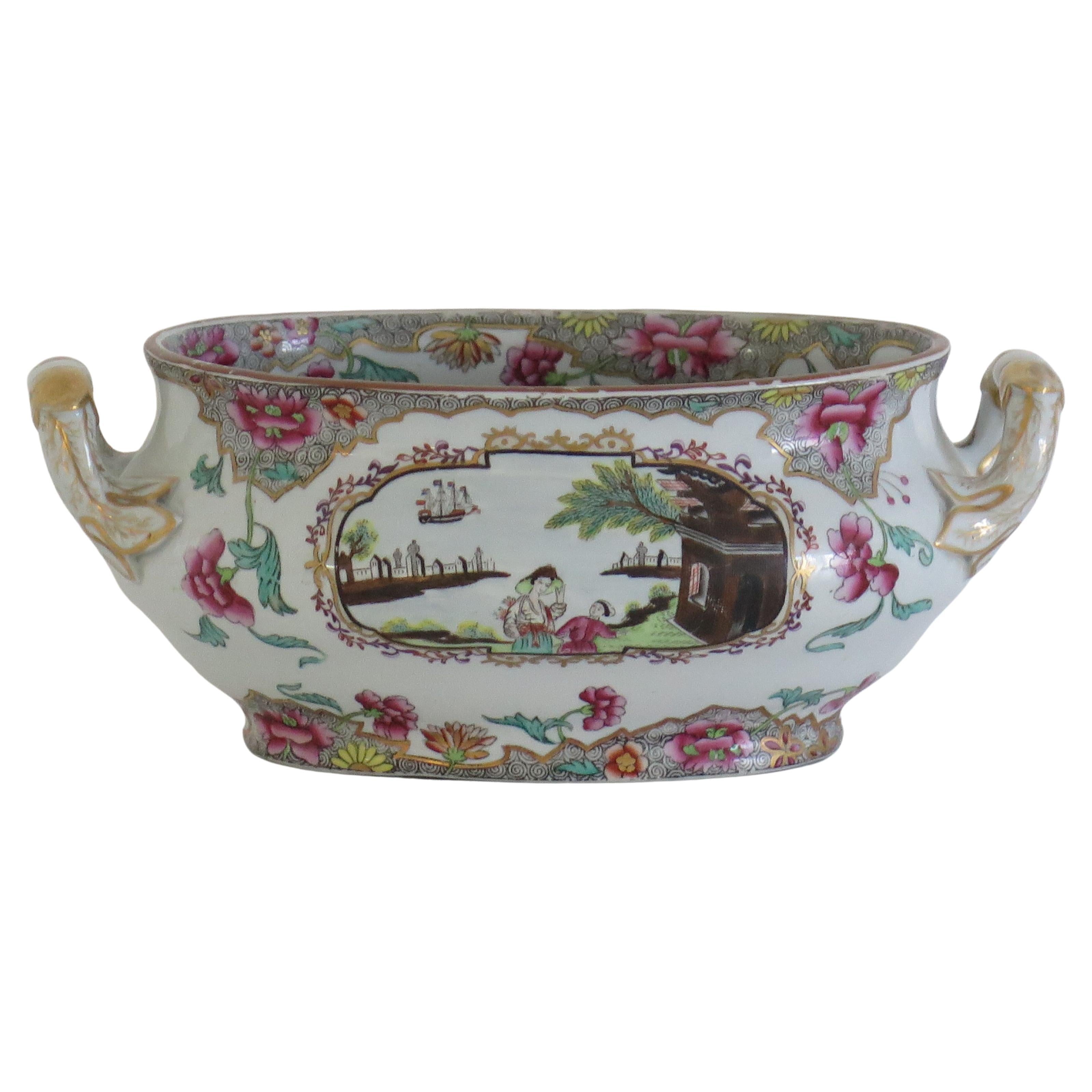 Sopera georgiana Spode de porcelana china con patrón de barco 3067, hacia 1810 en venta