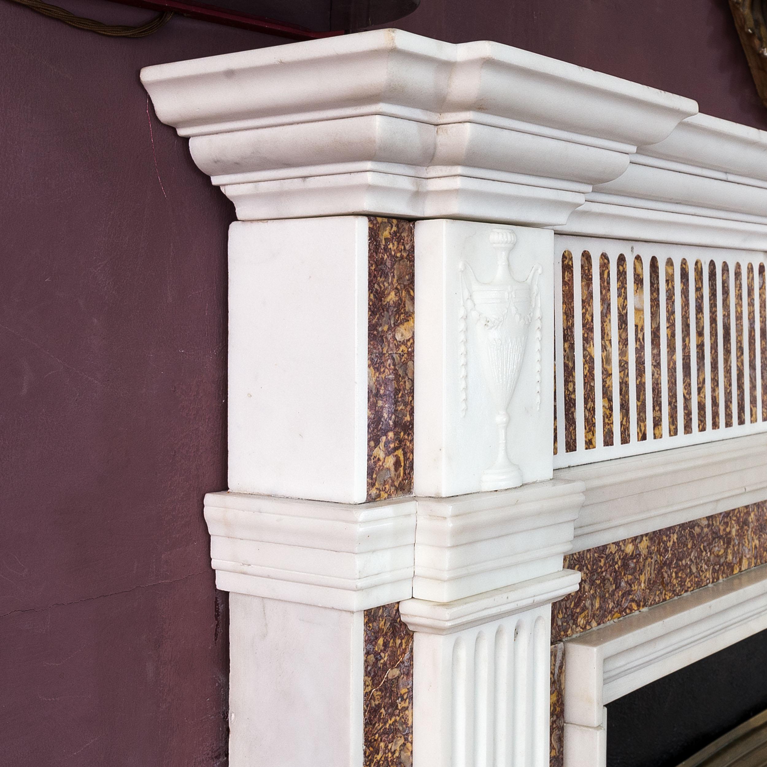 Georgian Statuary Marble Fireplace with Carved Tablet and Brocatelle Inlay For Sale 4