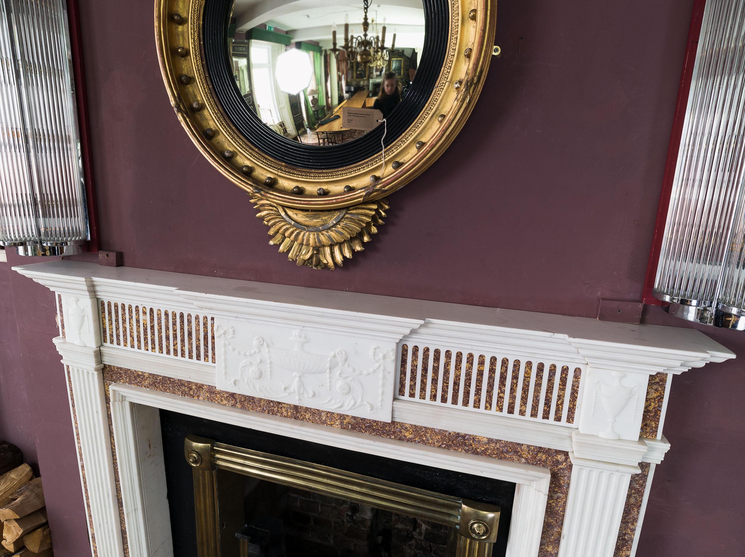 Georgian Statuary Marble Fireplace with Carved Tablet and Brocatelle Inlay For Sale 10
