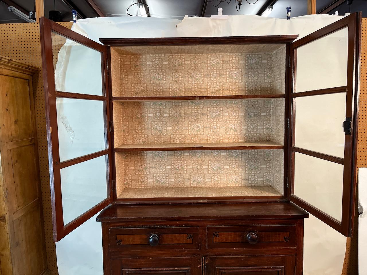 English Georgian Step Back 2 Door Book Cabinet