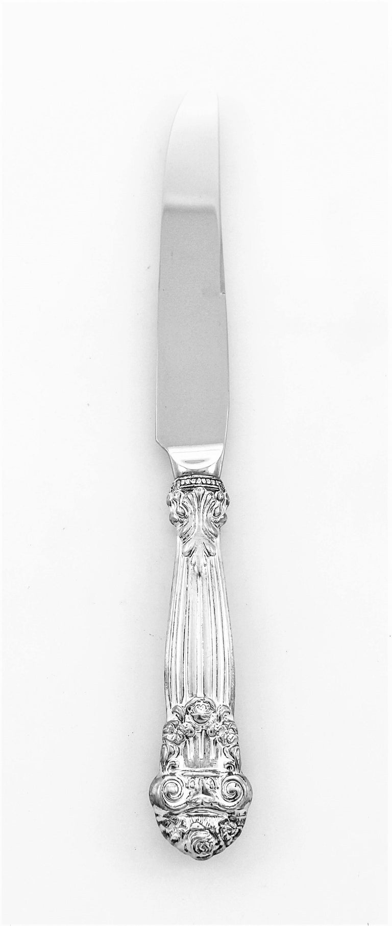 Georgian sterling silver flatware is one of those Classic patterns that never goes out of style. The floral bouquets on the tip of the handles and the intricate details in each piece — see salad fork tines. Start creating family and holiday memories