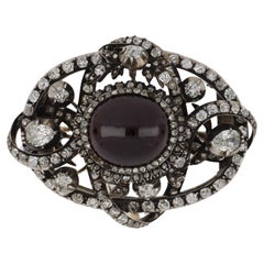 Antique Georgian Sterling Silver and 18K Gold Garnet and Diamond Carbuncle Brooch