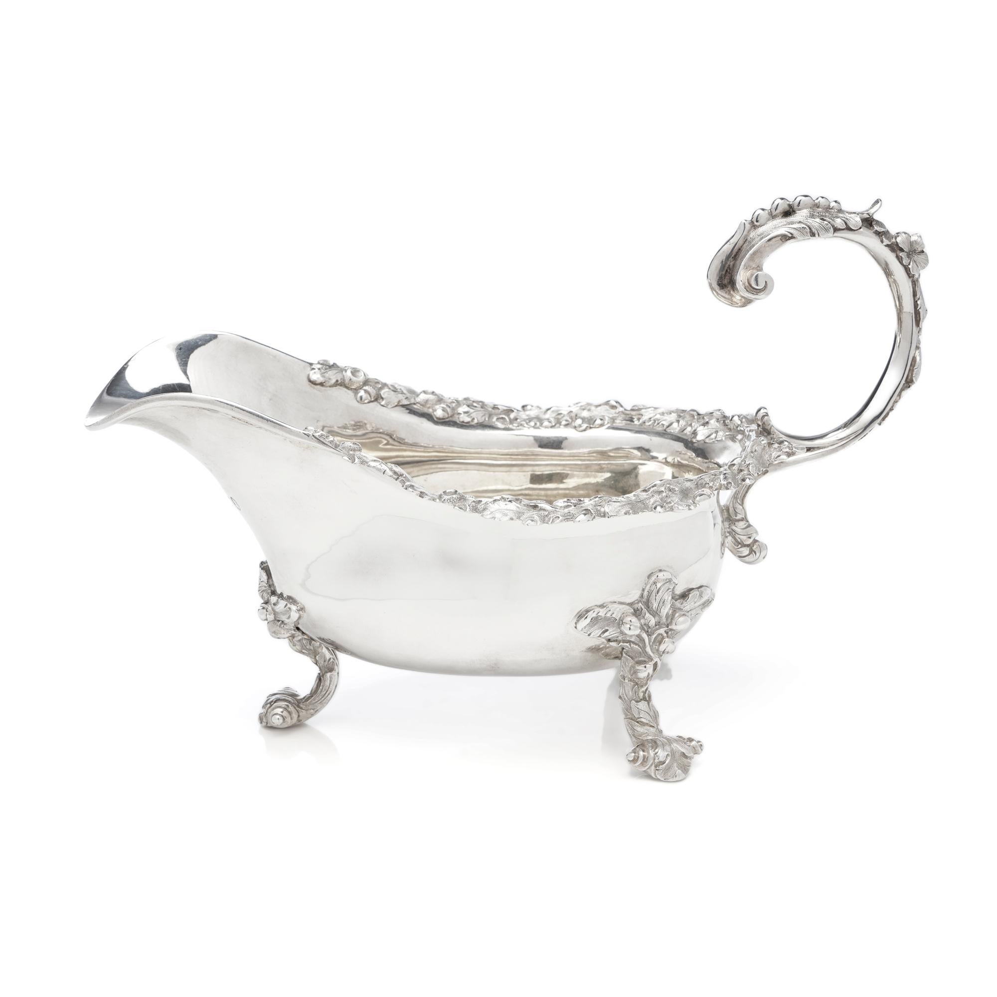 Georgian Sterling Silver Chased Sauce Boat, James Arthur, London, 1827 For Sale 6