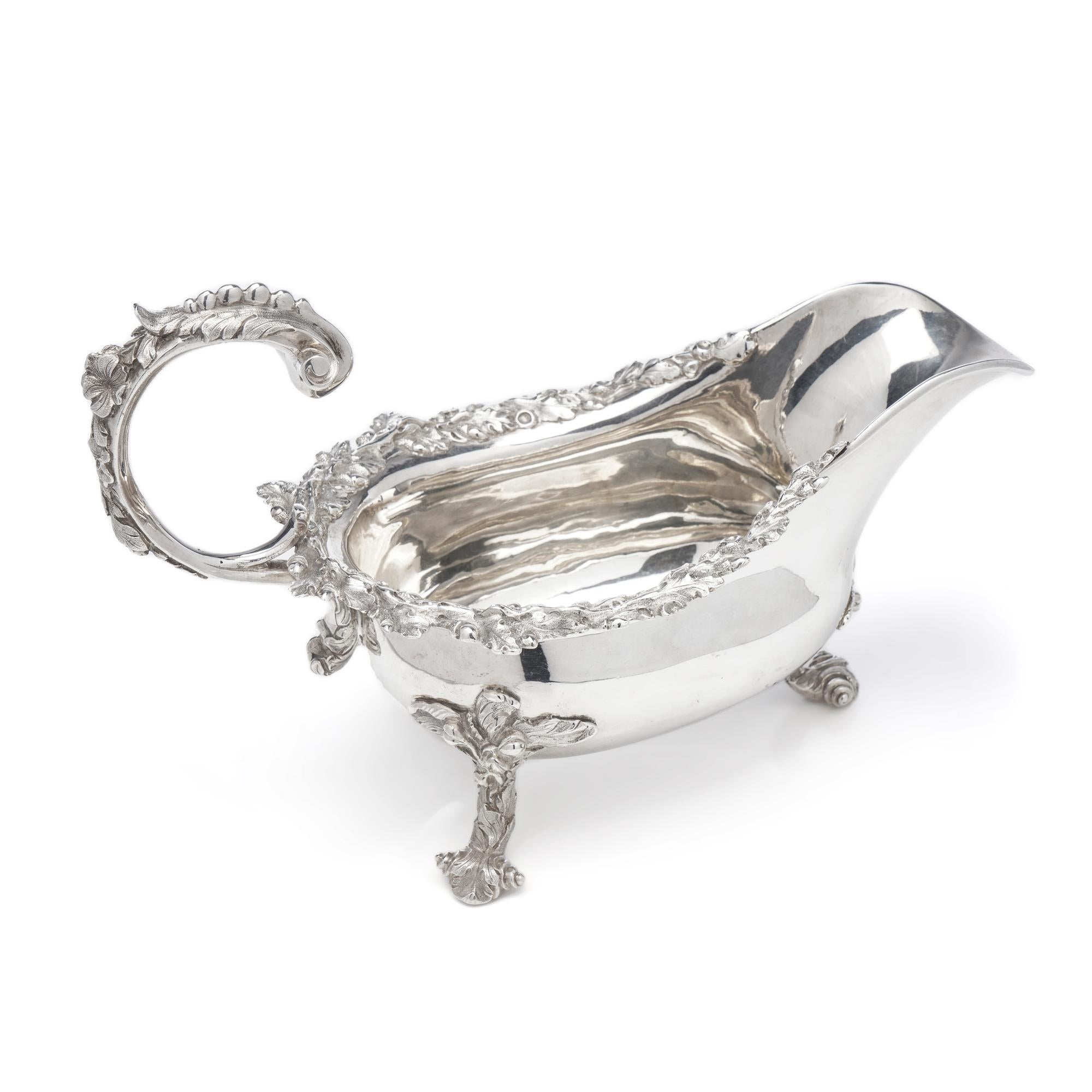 British Georgian Sterling Silver Chased Sauce Boat, James Arthur, London, 1827 For Sale
