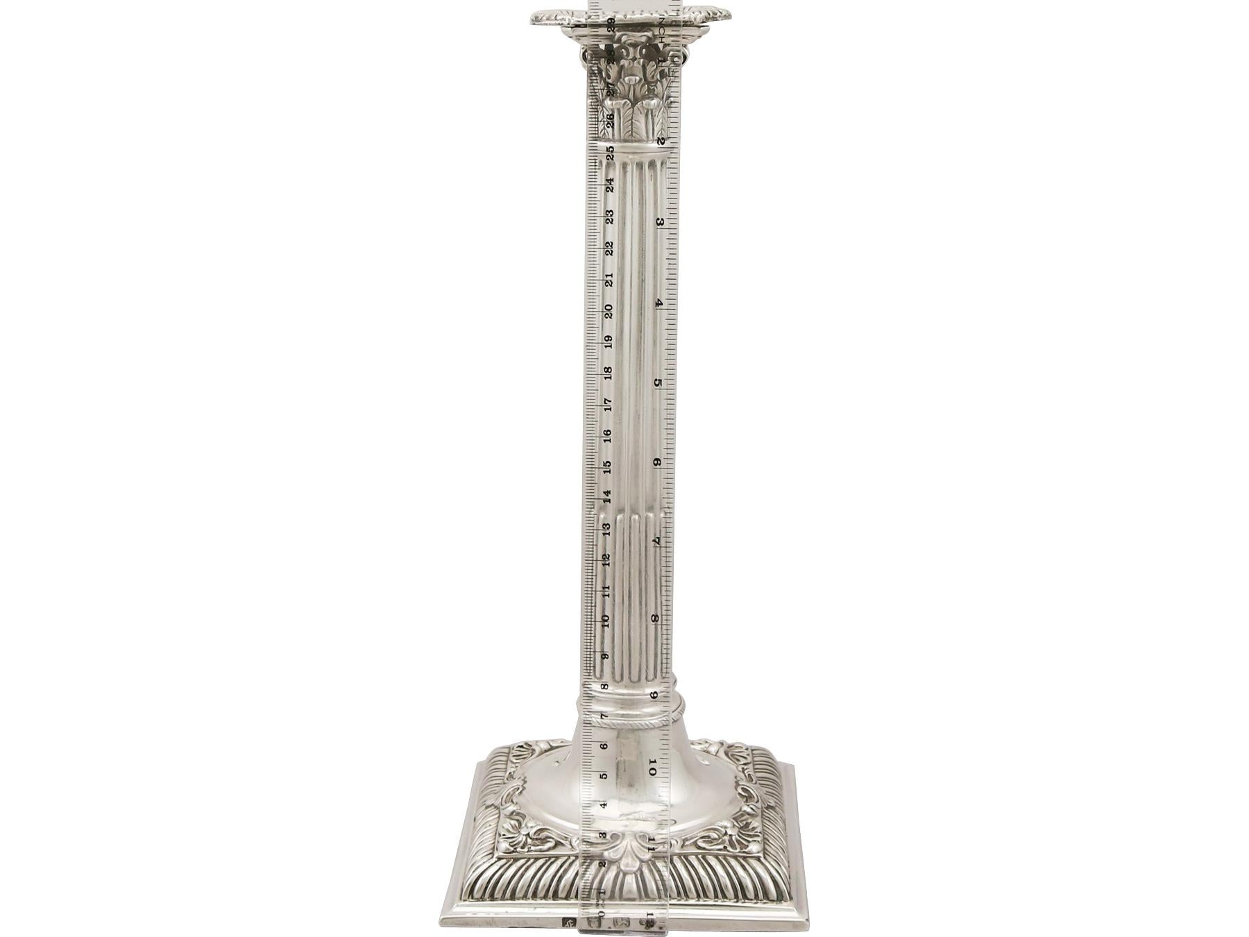 English Georgian Sterling Silver Corinthian Column Candlesticks