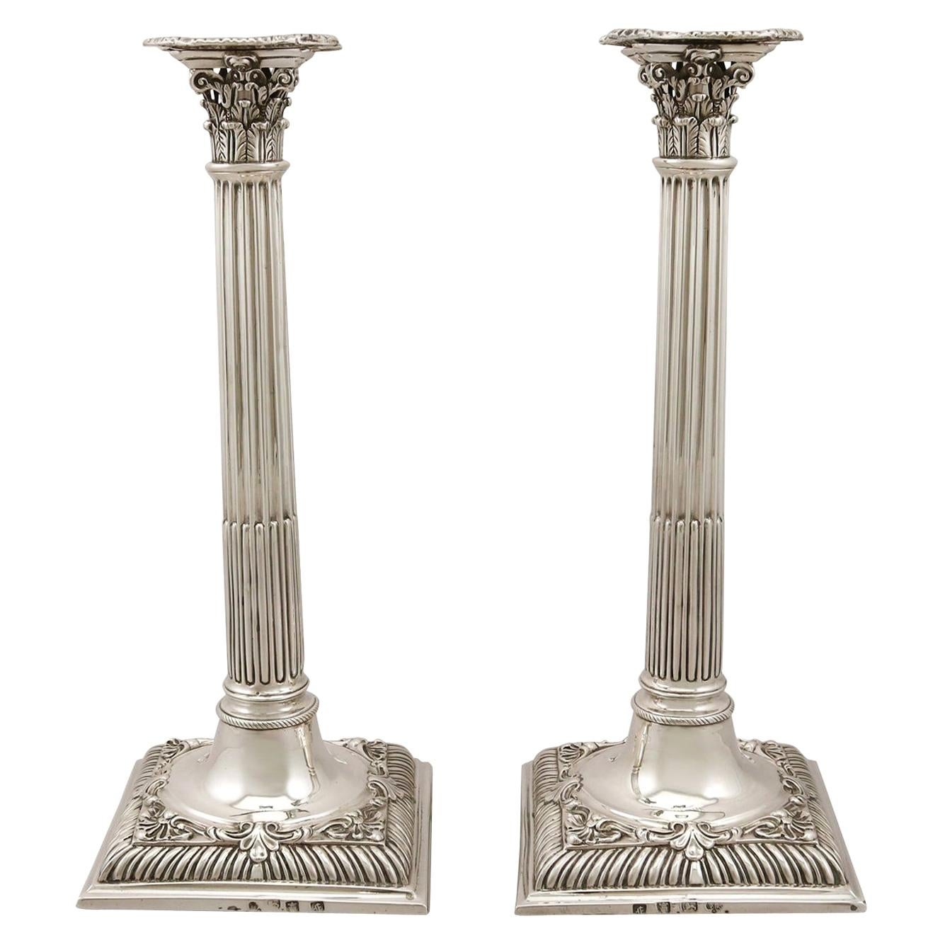 Georgian Sterling Silver Corinthian Column Candlesticks