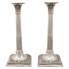 Antique Georgian Sterling Silver Corinthian Column Candlesticks