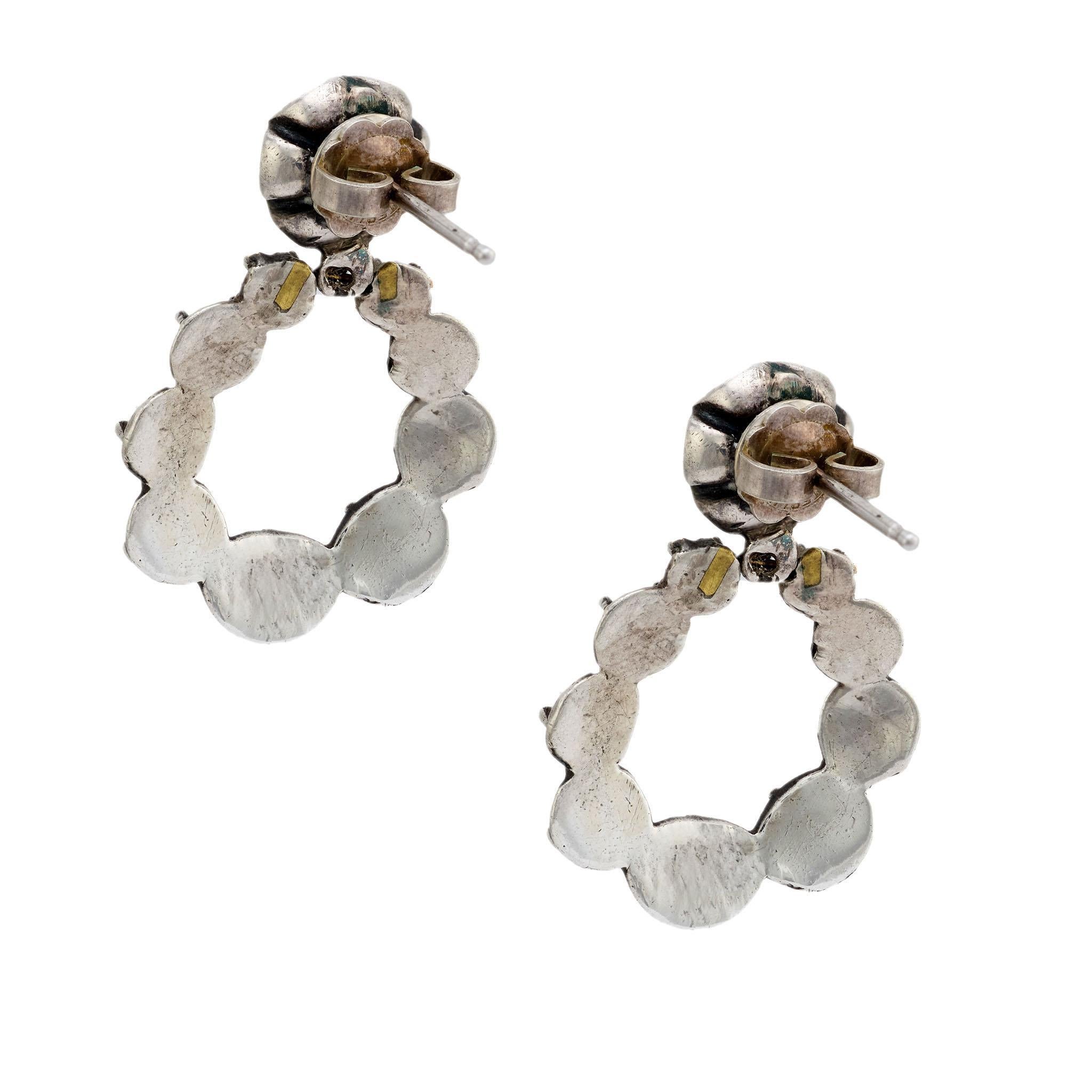 Pendientes georgianos de diamantes de plata de ley Georgiano en venta
