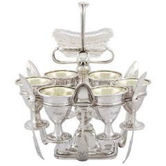 Georgian Sterling Silver Egg Cruet Set for Six Persons