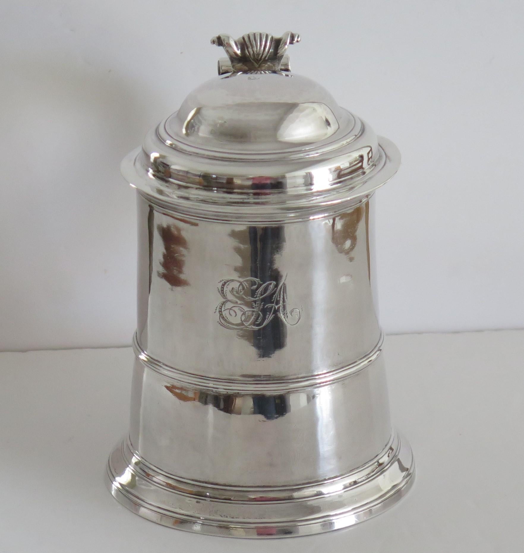 18th Century Georgian Sterling Silver Tankard by John Langlands, Newcastle England 1757