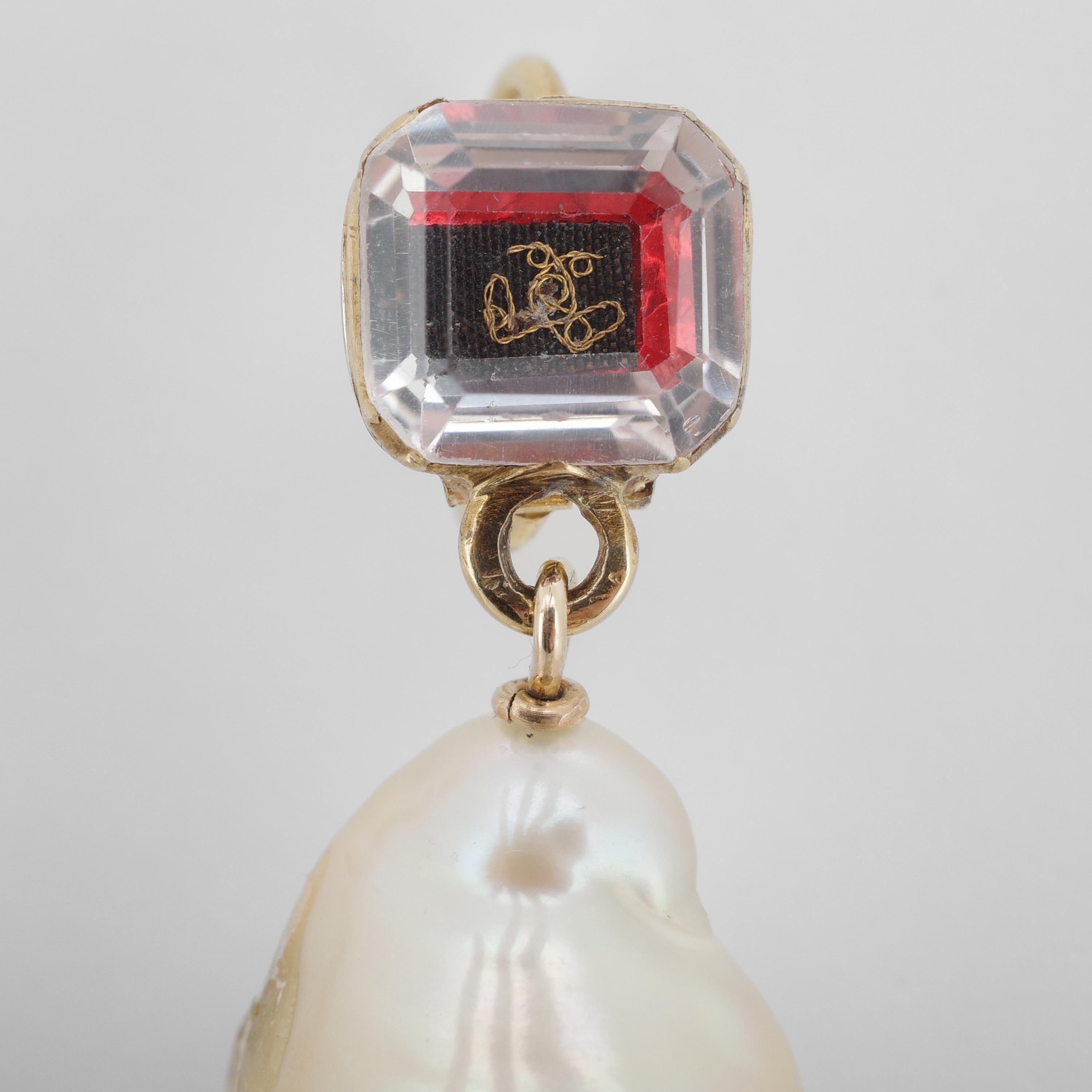 Georgian Stuart Crystal Earrings with Large Natural Saltwater Baroque Pearls In condizioni ottime in vendita a Northampton, MA