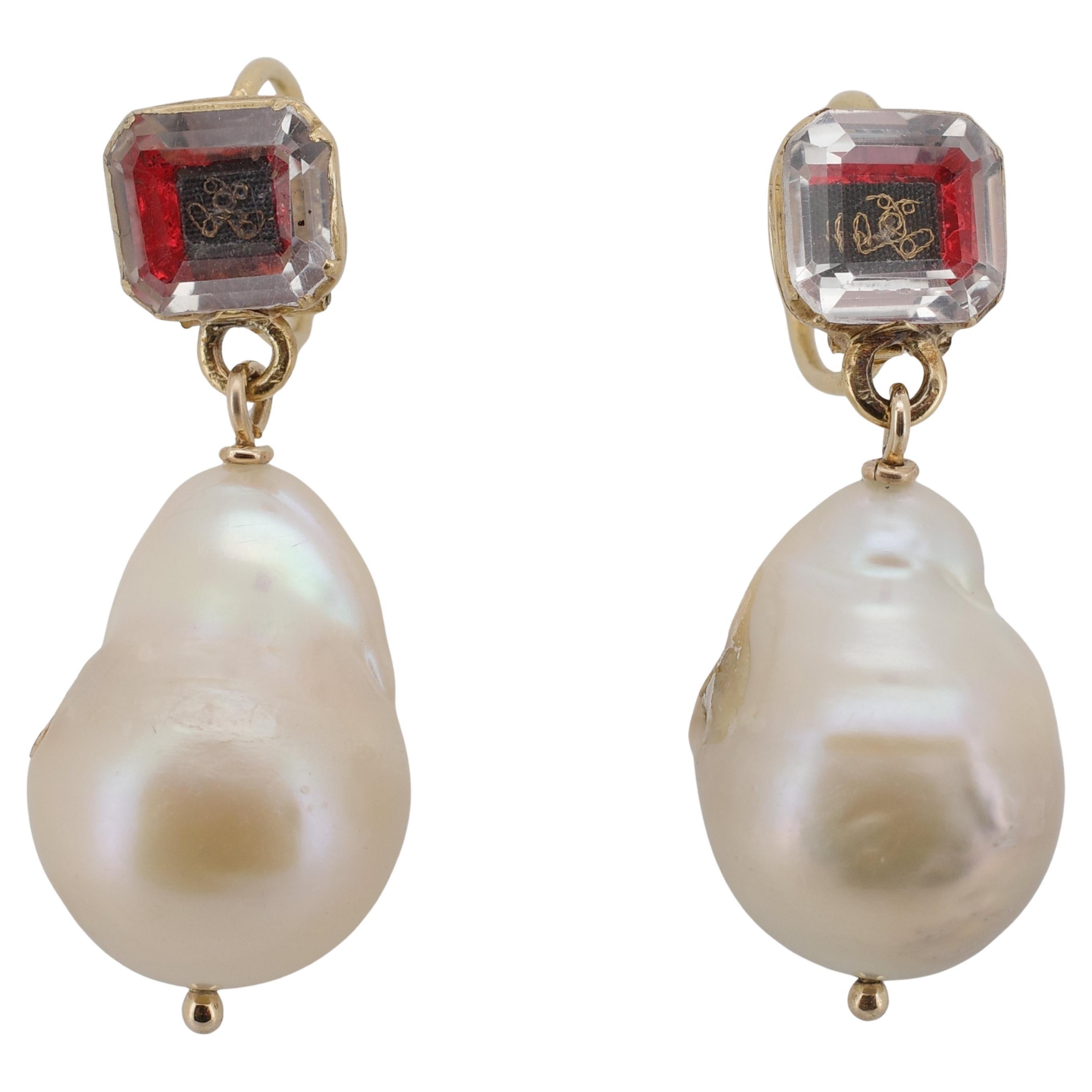 Georgian Stuart Crystal Earrings with Large Natural Saltwater Baroque Pearls in vendita