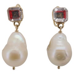 Georgian Stuart Crystal Earrings with Large Natural Saltwater Baroque Pearls