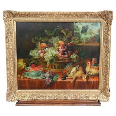 Georgian Still Life Fruit Animals Signed Gilt Frame