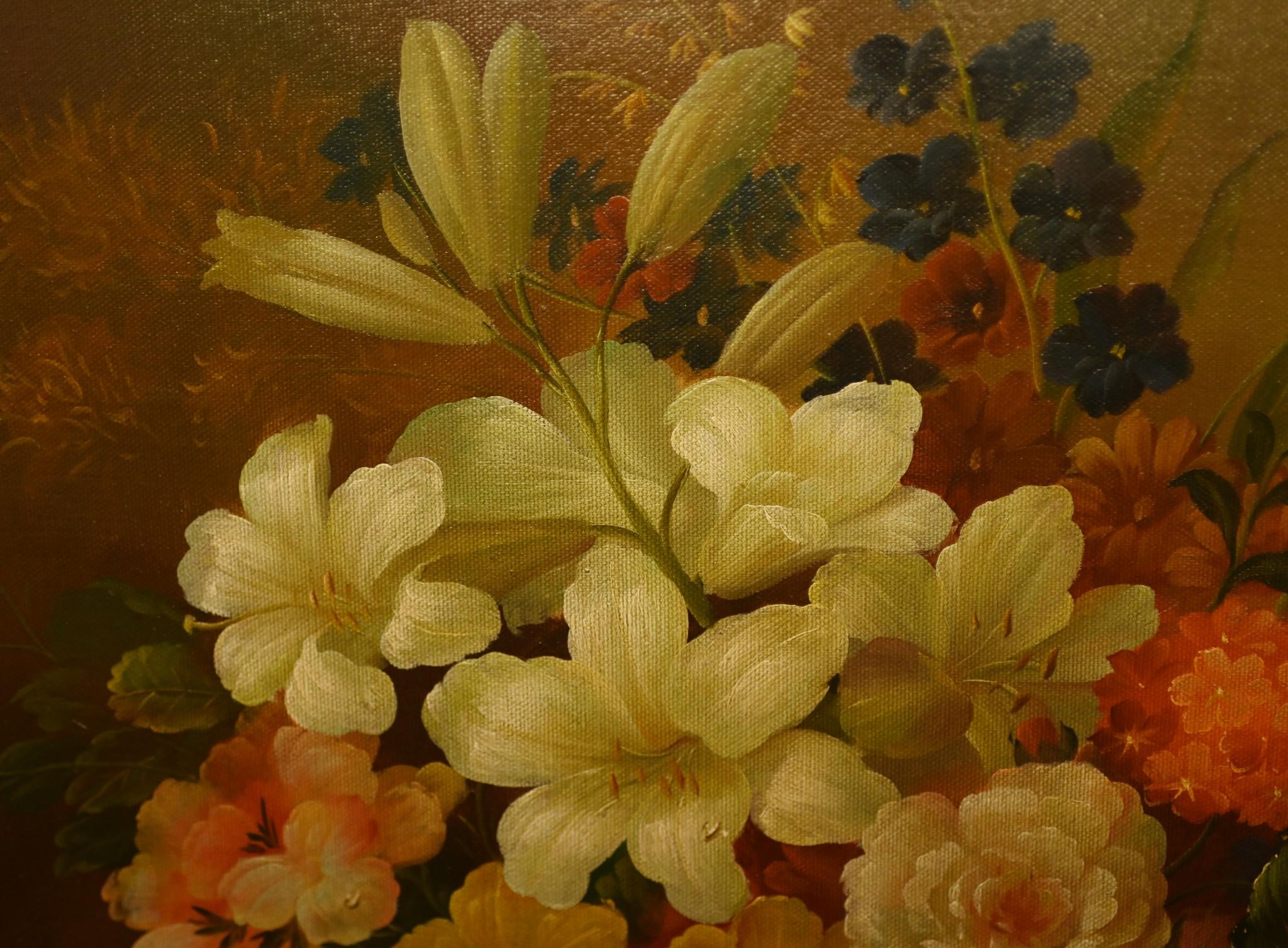 Late 20th Century Georgian Still Life Oil Painting Floral Fruits For Sale