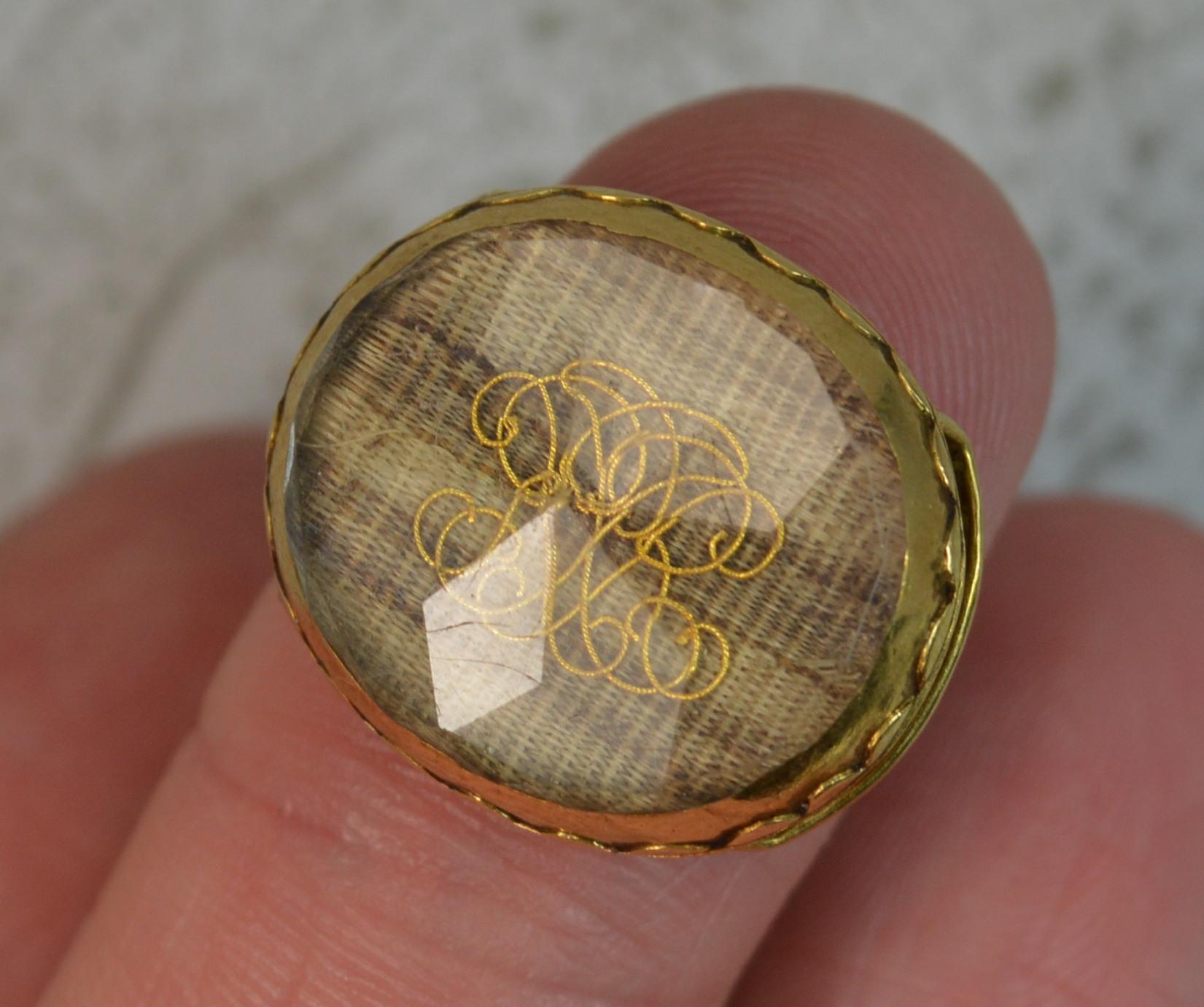 George III Georgian Stuart Crystal 18 Carat Gold Slider with Hair Initials