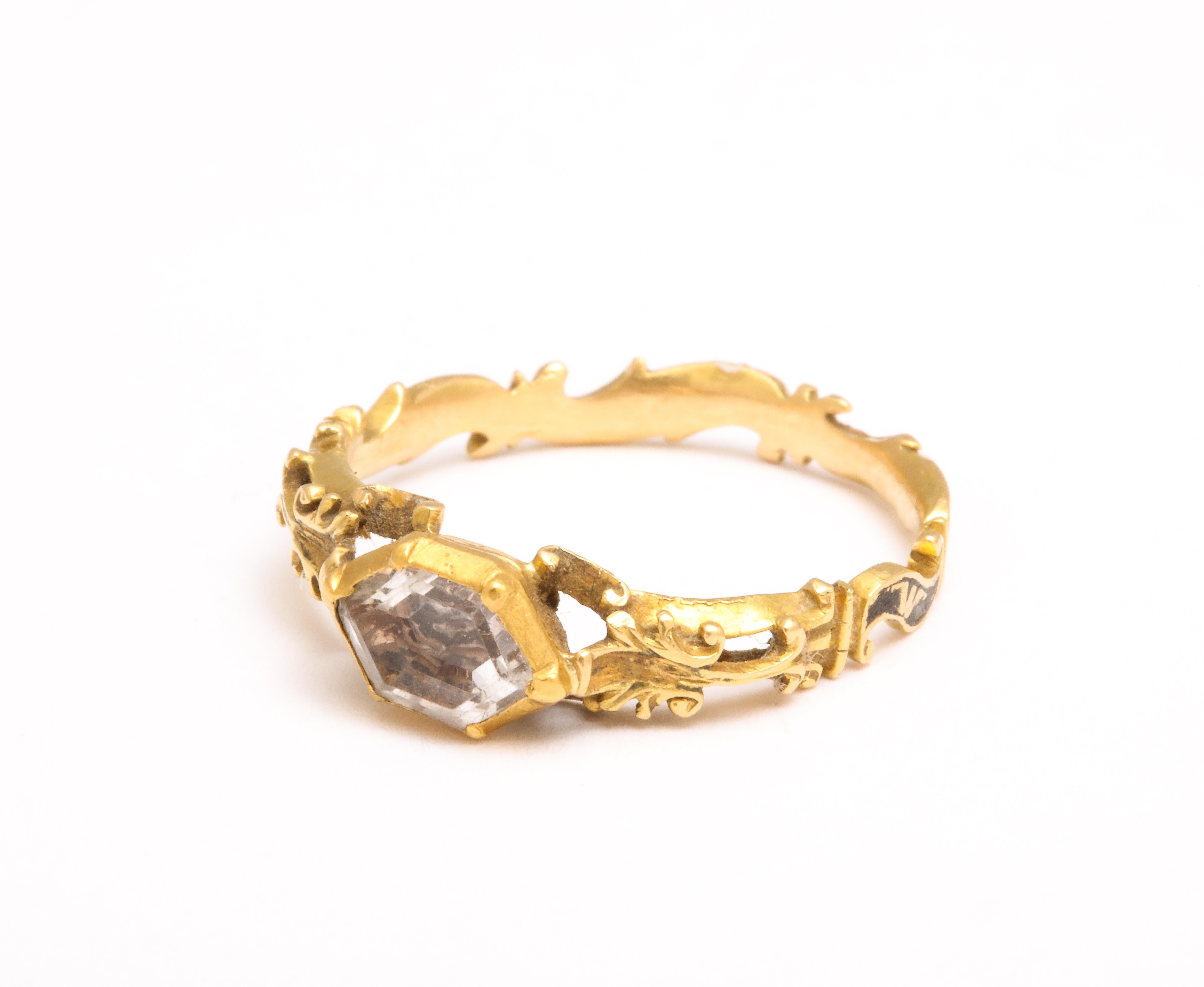 Georgian Stuart Crystal Ring in Crystal Gold and Enamel In Excellent Condition For Sale In Stamford, CT