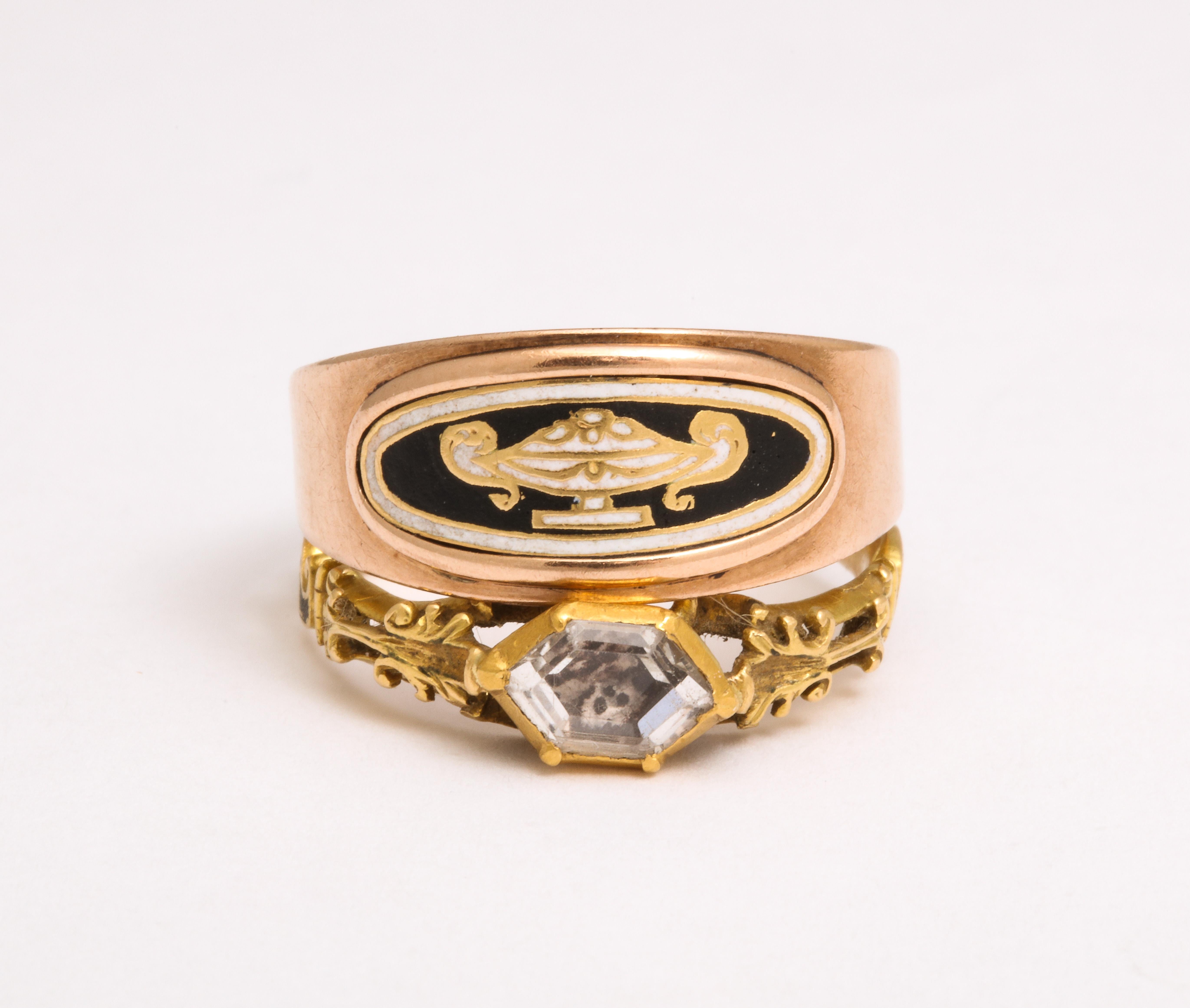 Women's or Men's Georgian Stuart Crystal Ring in Crystal Gold and Enamel For Sale