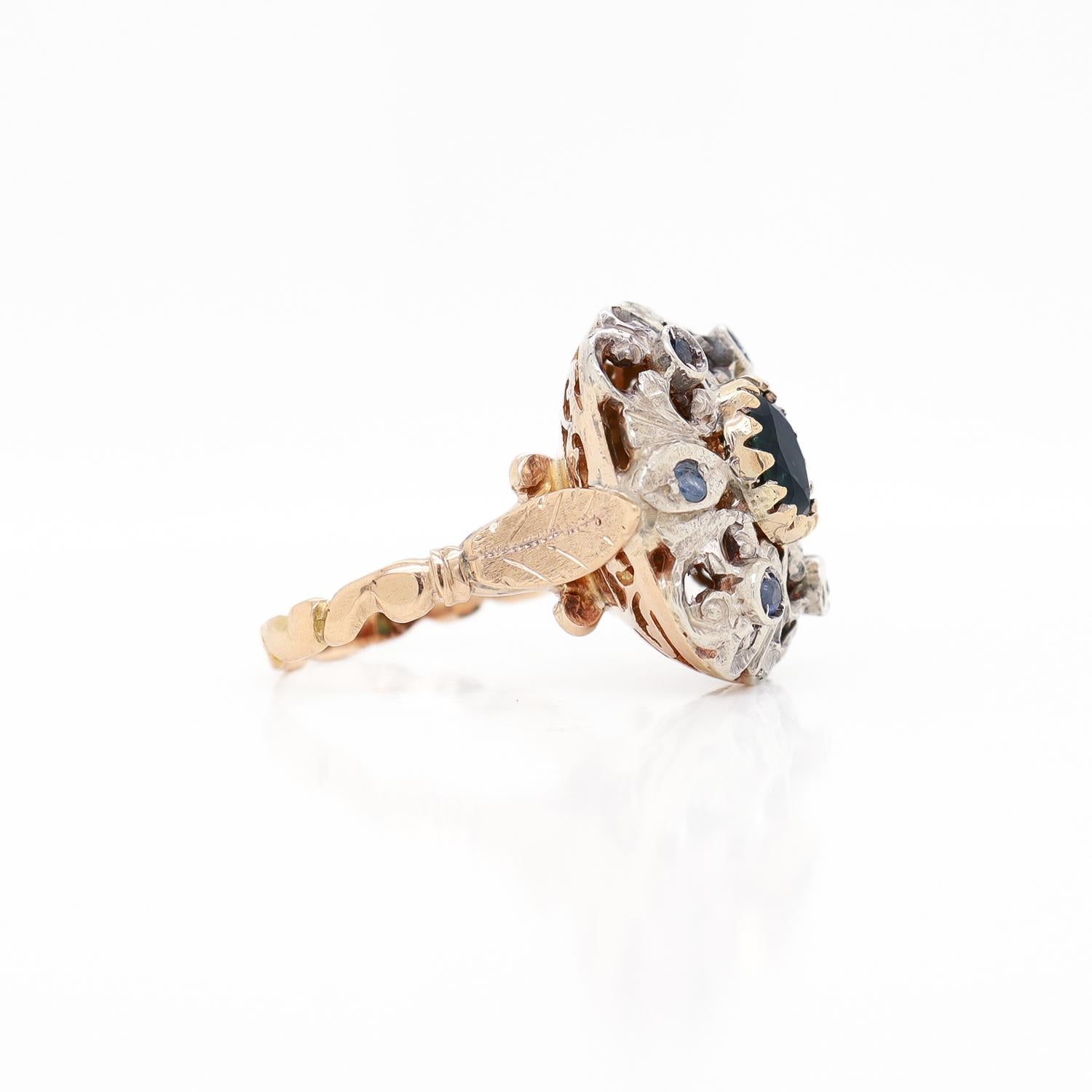 Georgian Style 14K Gold, Sapphire, and Diamond Ring 5