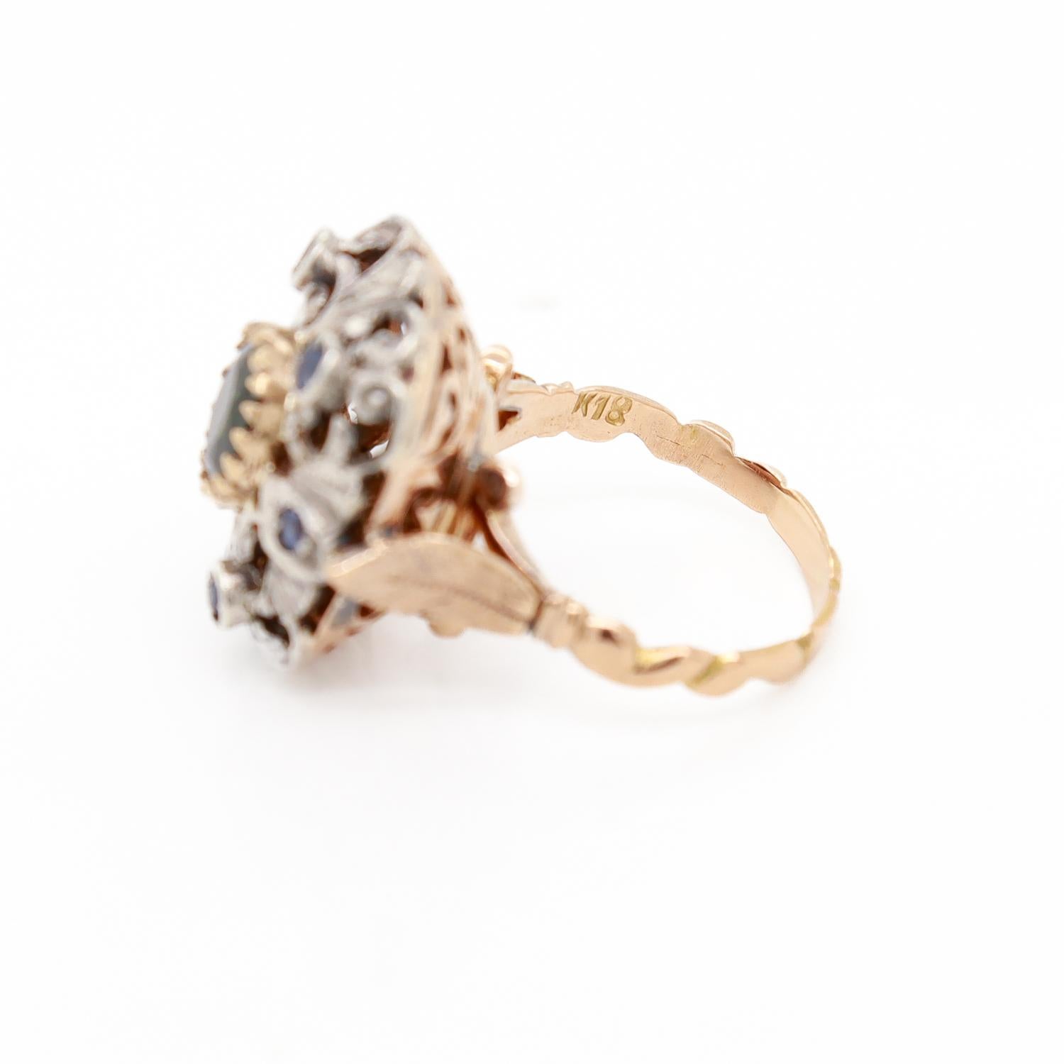 Georgian Style 14K Gold, Sapphire, and Diamond Ring 6