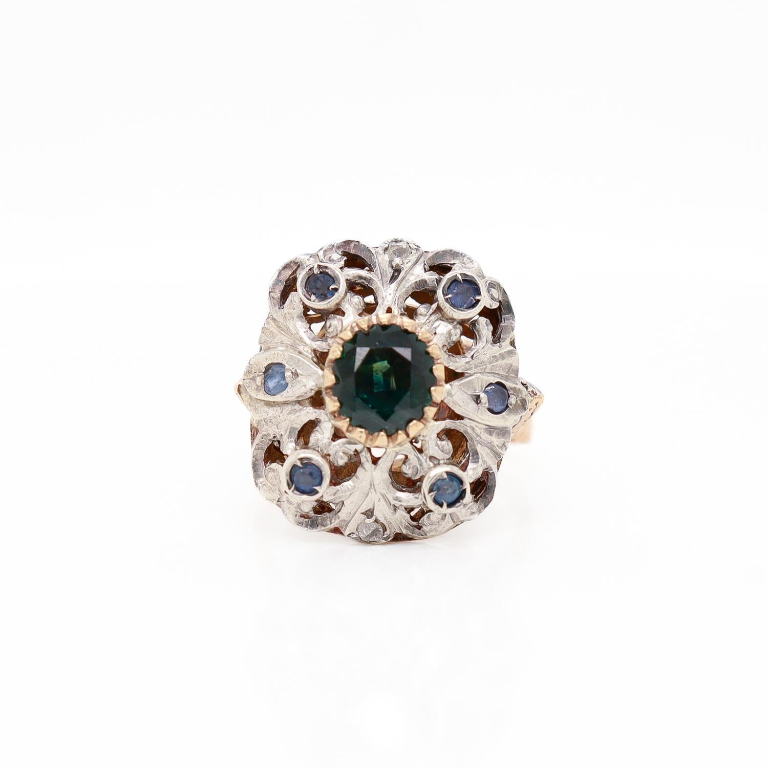 Georgian Style 14K Gold, Sapphire, and Diamond Ring 1