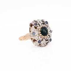Georgian Style 14K Gold, Sapphire, and Diamond Ring