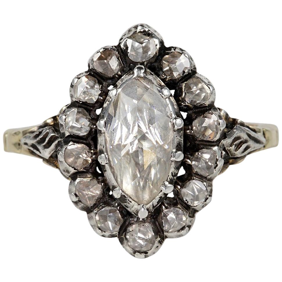 Georgian Style 1.80 Carat Rose Cut Diamond Rare Cluster Ring For Sale